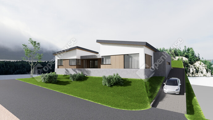 0. kép | A telekre tervezett ház látványképe | Eladó Telek, Szomor (#179251)